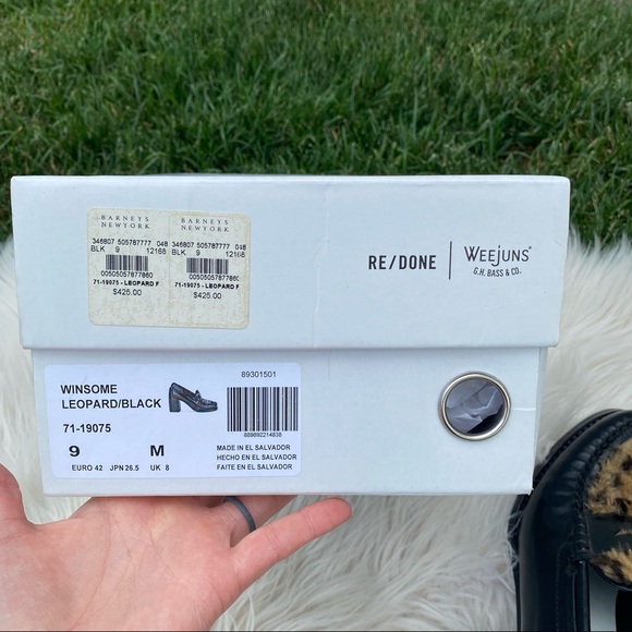 RE/DONE Weejuns The Winsome black Glossed-leather Leopard Calf Hair Pumps 9 - Picture 6 of 7